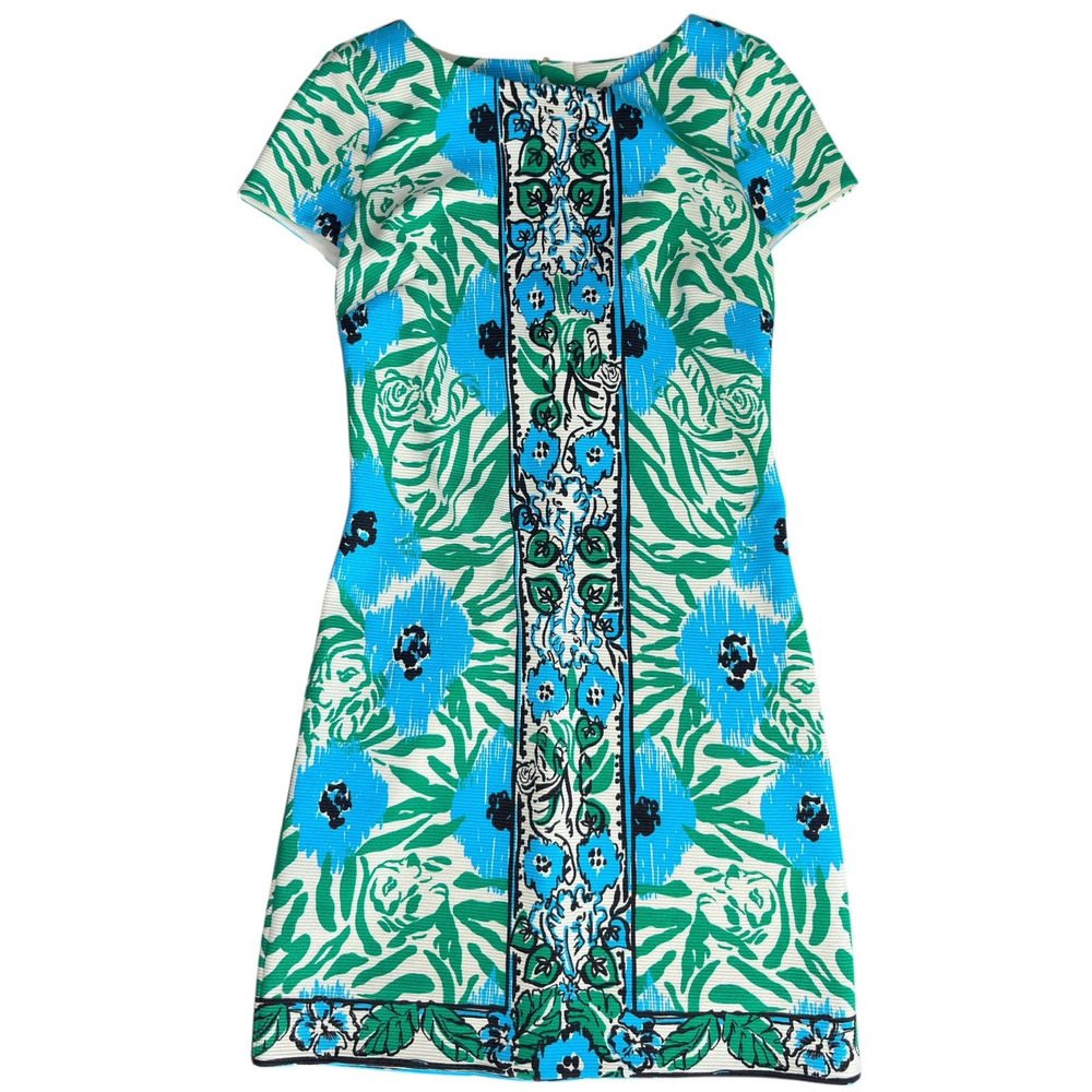 Lilly Pulitzer Layton Mini Shirt Dress Women's Size XXS Blue Green Floral Zipper